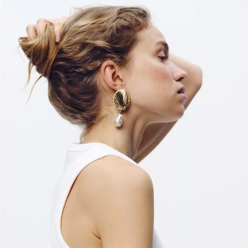 NEW🔥Zara Style PEARL AND SHELL EARRINGS New Season - Picture 2 of 8